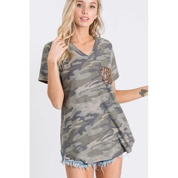 Camo Sequins Pocket Tshirt - Picture 7 of 9